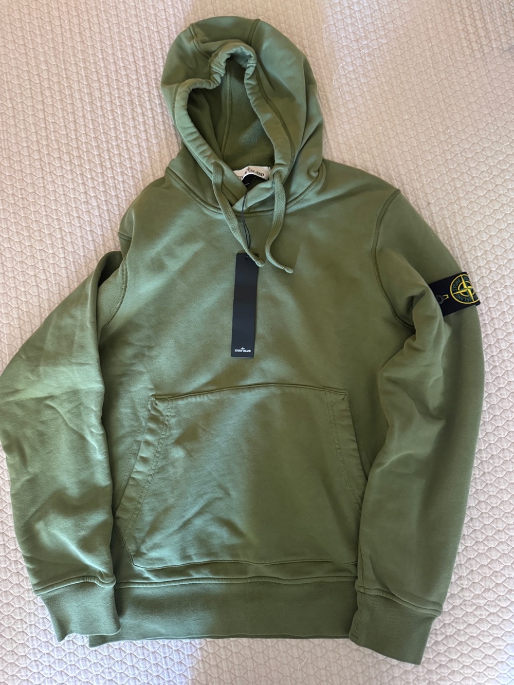 Stone Island Green Pullover Hoodie with Signature Arm Patch